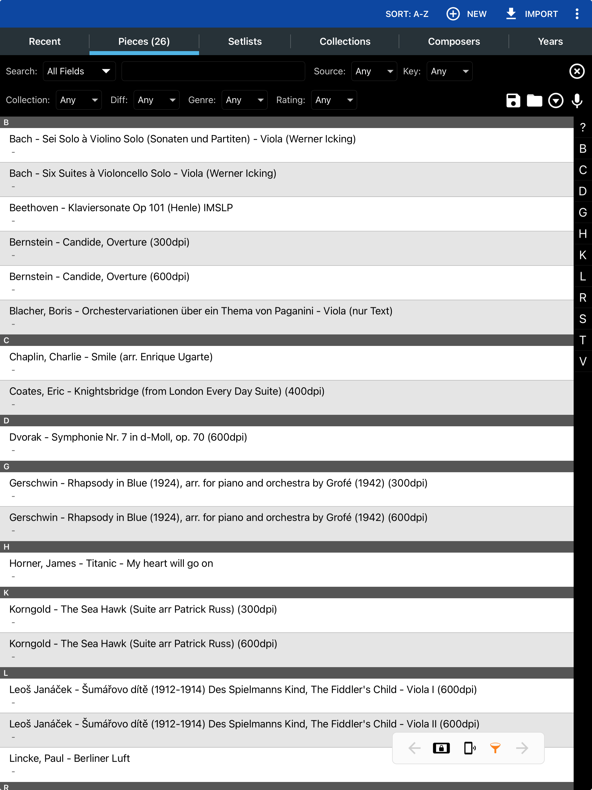 MobileSheets for iPad, app for reading sheet music and managing digital sheet music libraries