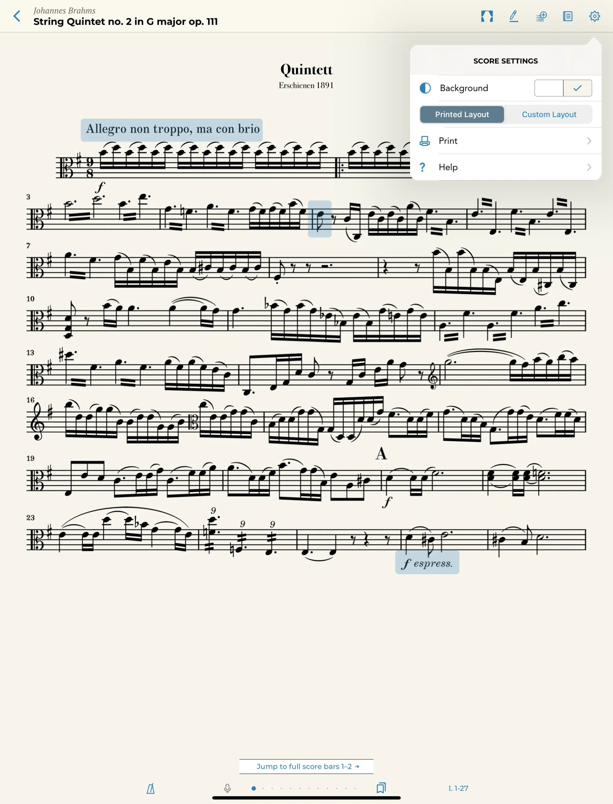 Sheet music reader on the iPad – Printed layout in the Henle Library App